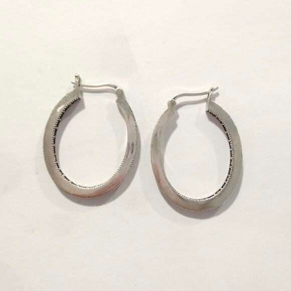 925 Sterling Silver Round Hoop Huggie Earrings Pink Sapphires Marcasites Signed - Picture 13 of 15